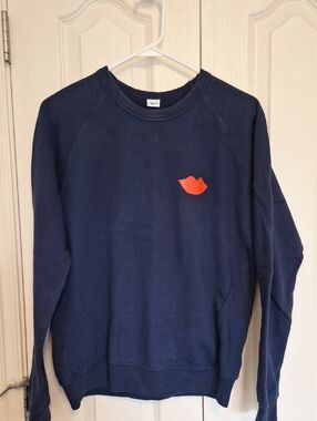 Clare V Navy Crewneck with Red Lip Patch